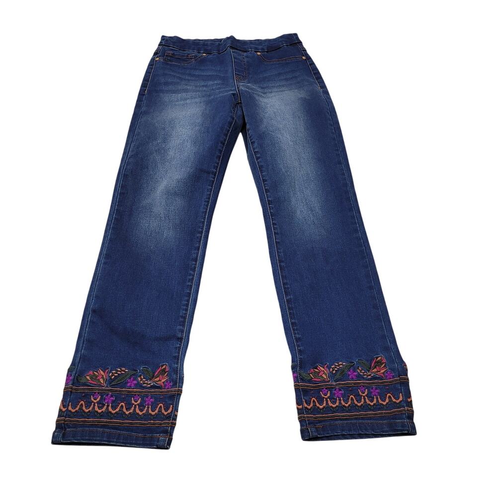 Tribal Audrey pull on straight leg ankle jeans embroidered embellished boho 4